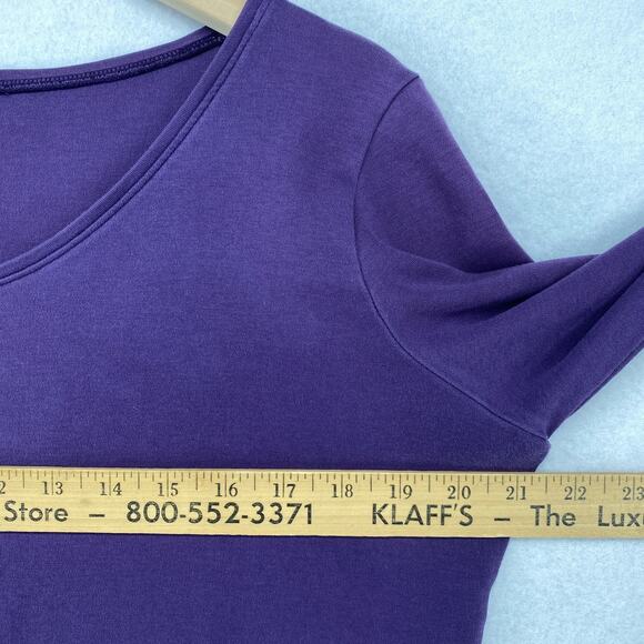 EILEEN FISHER Top M Organic Cotton Interlock Jersey Scoop Neck 3/4 Sleeve Purple - Picture 9 of 11